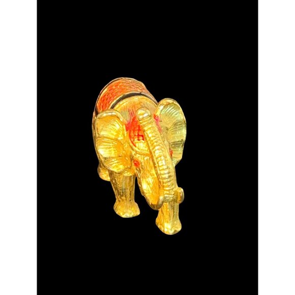 Vintage Heavy Gold Tone Elephant Figurine With Red Rhinestone Eyes (1003) - Picture 5 of 9